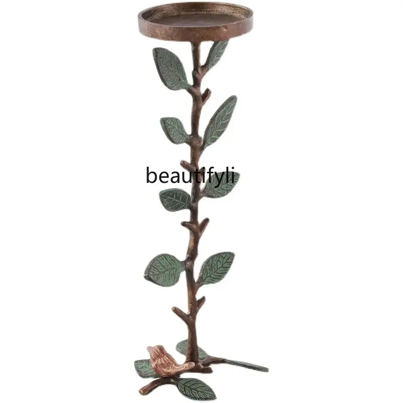 Park Imported Tender Leaf Sprout Cast Aluminum Bird Hand-Painted Candlestick Candle Holder Restaurant