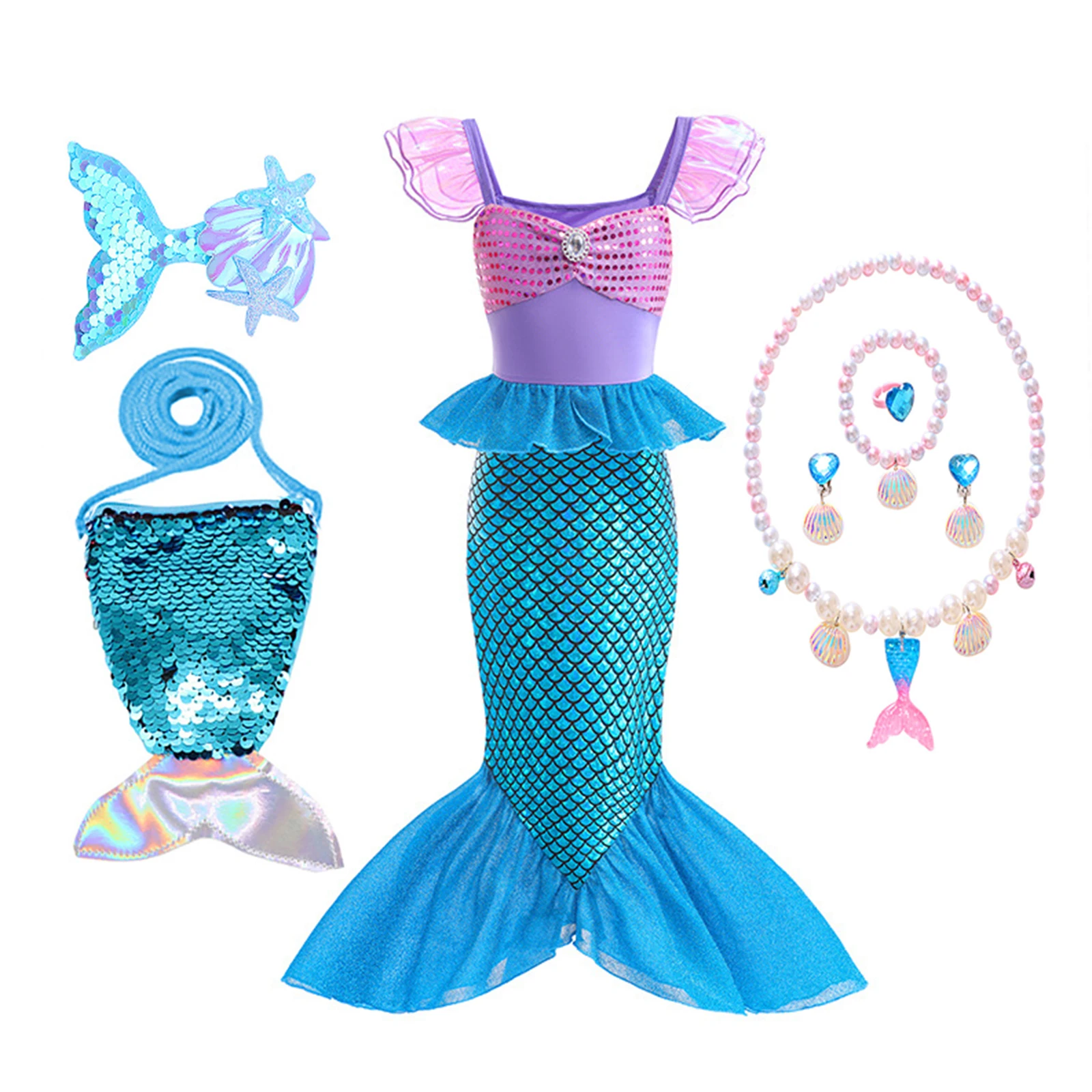 AmyStylish Toddler Little Girls Movie Princess Mermaid Ariel Cosplay Halloween Dress