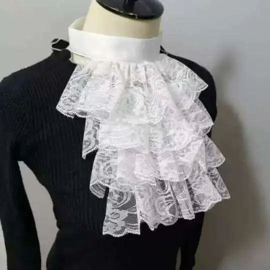 Stage performance photo four-layer lace aristocratic vintage elegant faux Unisex collar neckpiece sleeve button fasten collar