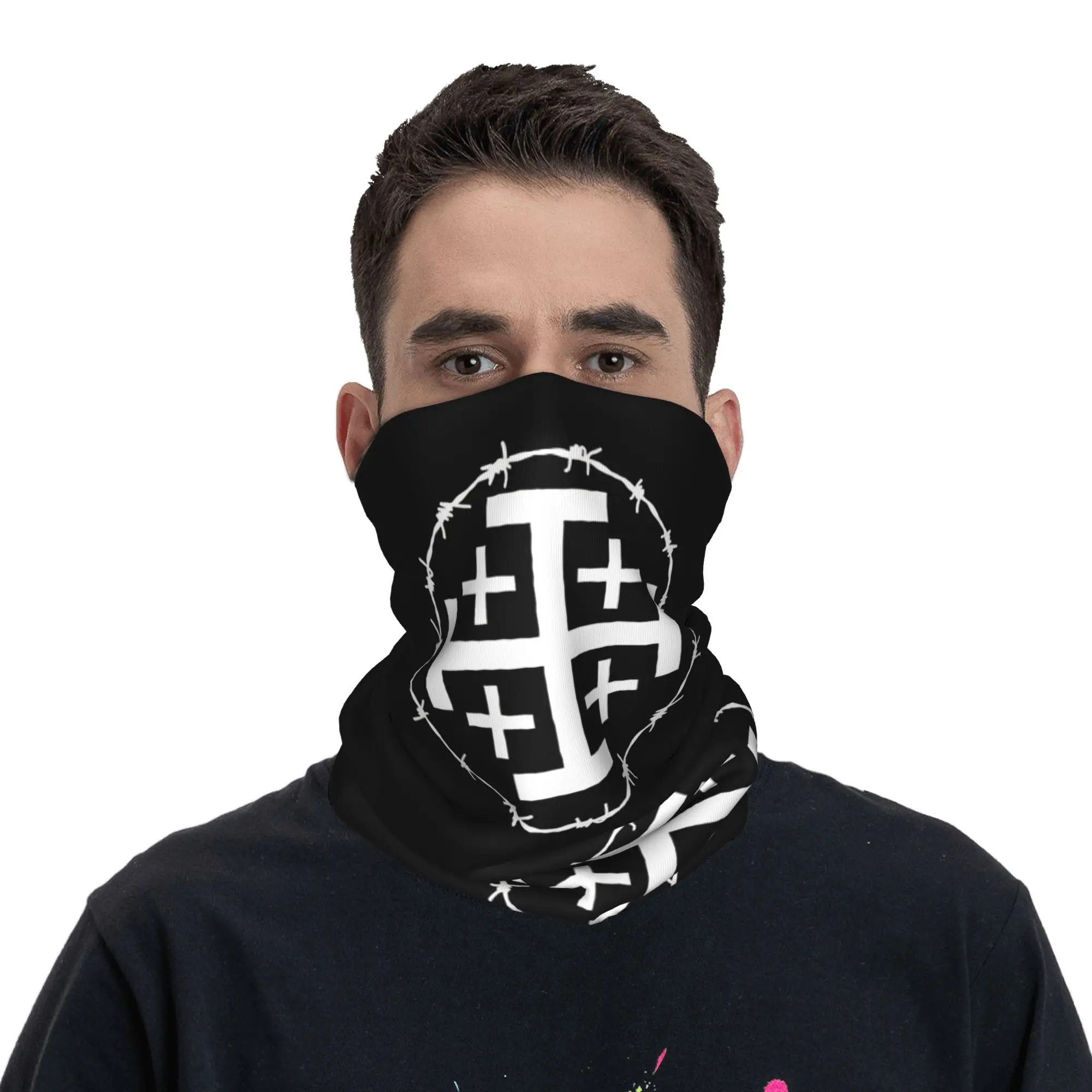 Gothic Jerusalem Cross Barbed Wire  Bandana Neck Cover Printed  Wrap Scarf Warm Headband Outdoor Sports Unisex Adult All Season