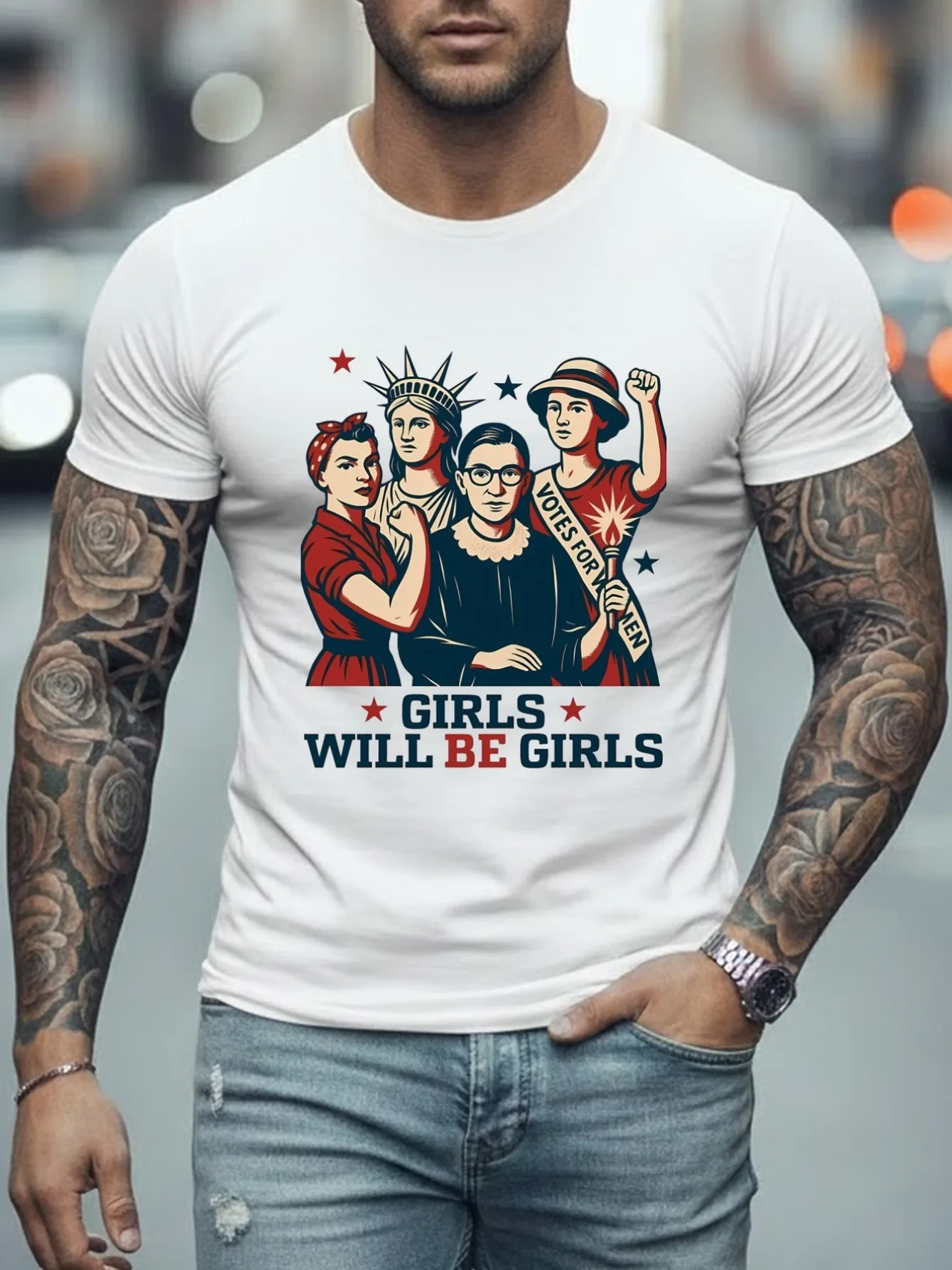 Men'S Fashion And Trendy T-Shirt, Female Power, Creative Pattern Design And Print of Historical Figures, Essential for Sports And Leisure Outdoor, , Easy And Versatile, Shipped Locally