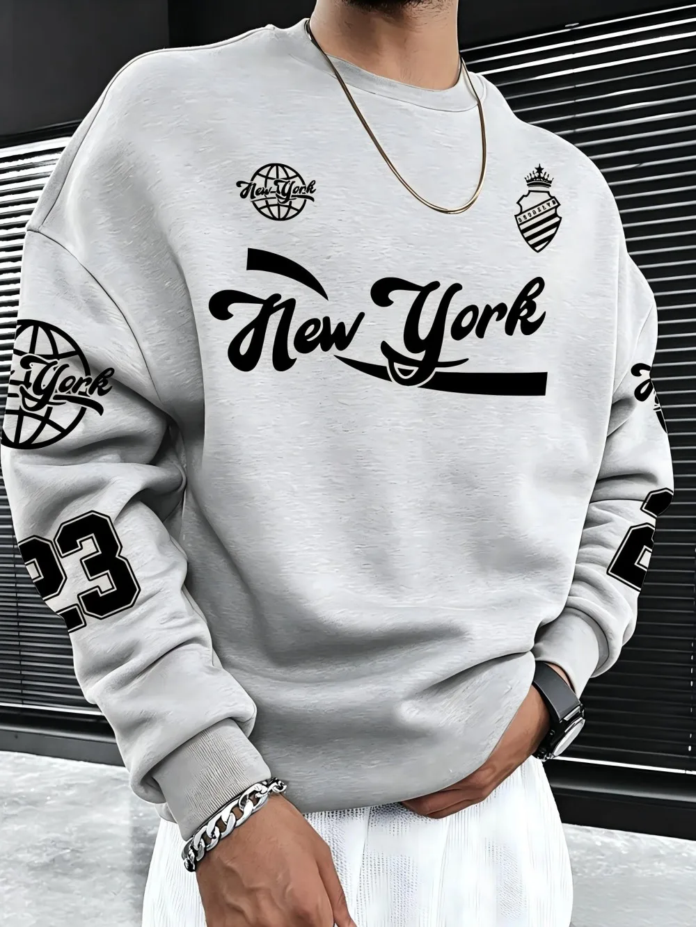 American men's autumn new Brooklyn letter print comfortable and breathable round neck long sleeved T-shirt outdoor casual top