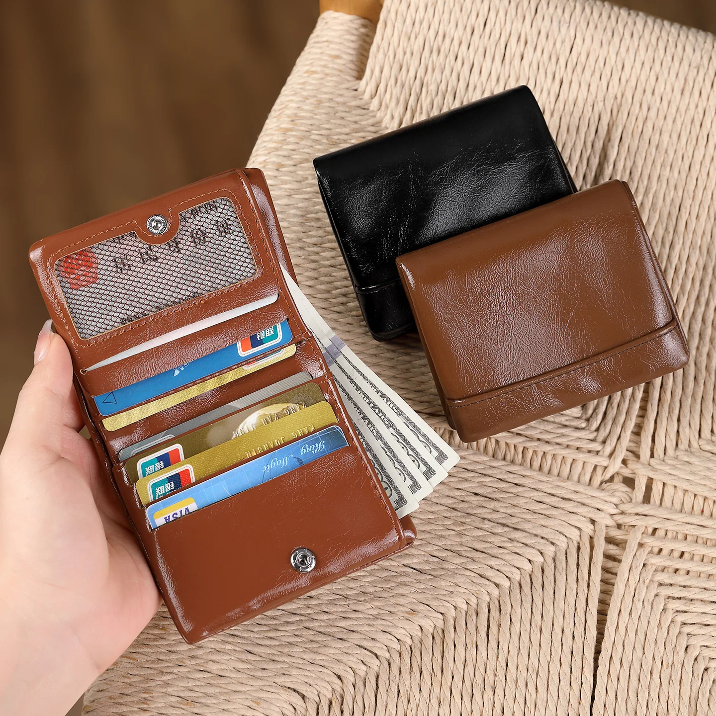 

Japanese Korean Short Women's Wallet Card Bag Ultra-thin Mini PU Leather Wallet Coin Purse Women's Credit Card Holder Wallet