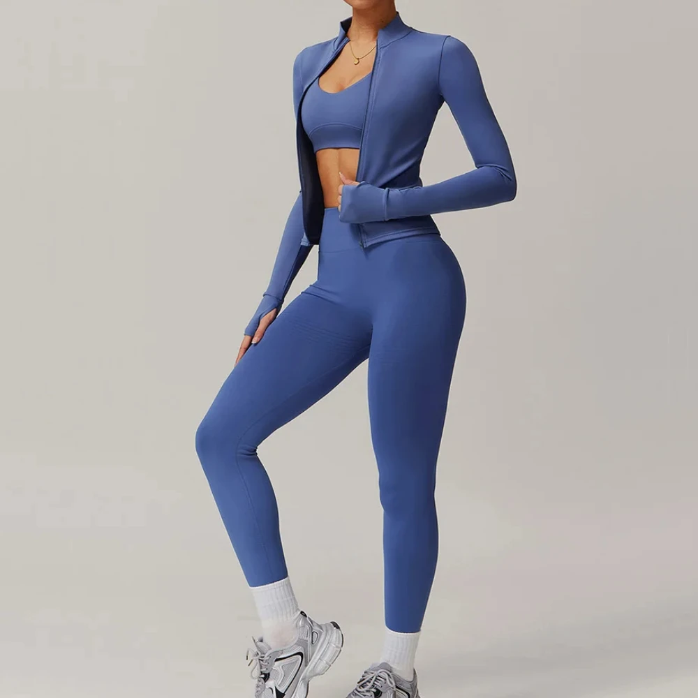 

Yoga Suit 2PCS Sports Set Women Women Tracksuit Running Workout Zipper Long Sleeve Tops Short Leggings Gym Sets Yoga Clothing