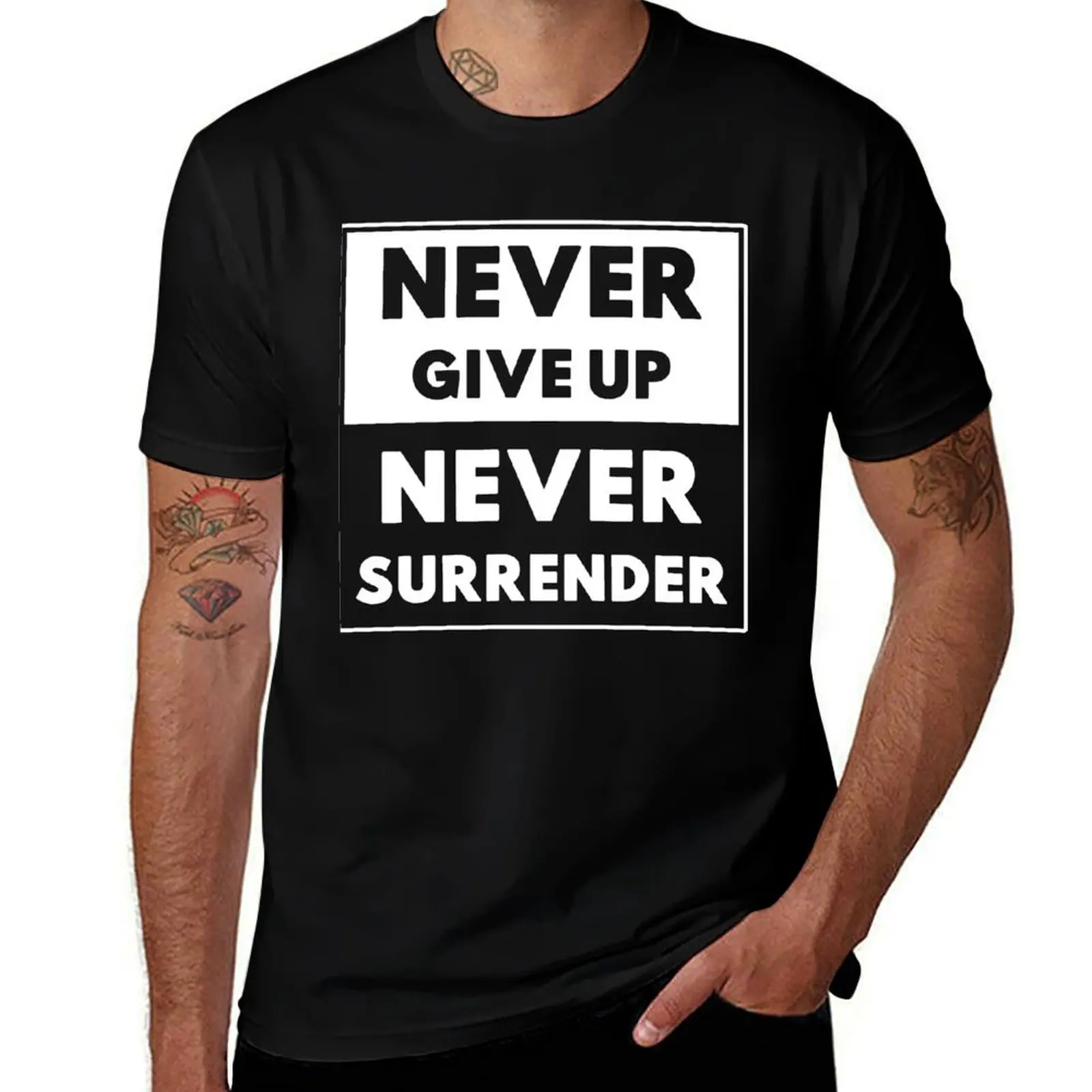 

Funny Gifts Never Give Up Never Surrender Vintage Retro T-Shirt boys animal print plus sizes T-shirts for men cotton