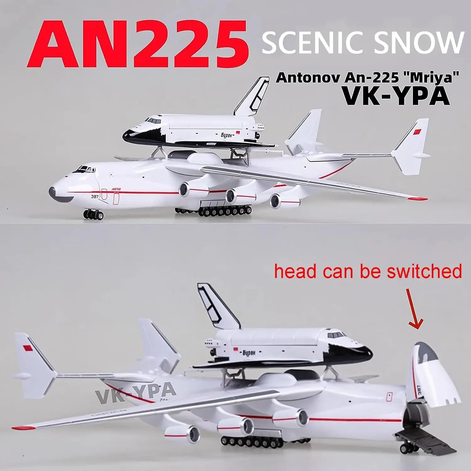 

1:200 An225 Ukrainian Antonov Large Simulation Airplane Model Buran Space Shuttle Transport Aircraft Ornaments Collection Gifts