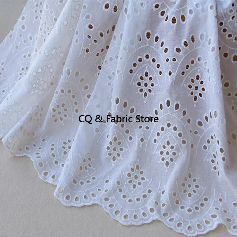 Off-white Hollow-out Cotton Cloth Embroidered Lace Fabric Handmade DIY Clothes Dresss Accessories Width 125cm 1Yard