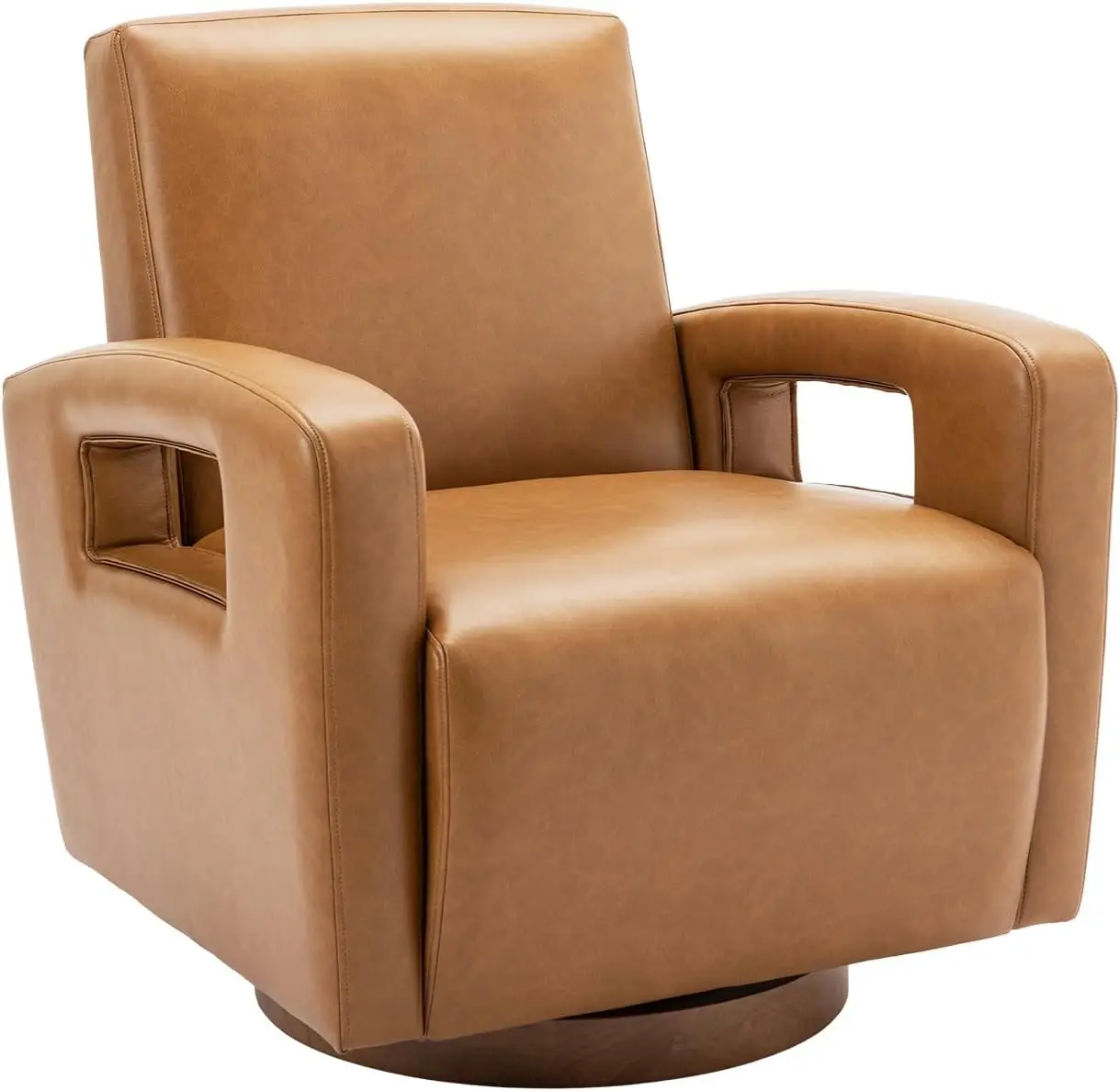 Swivel Accent Chair for Living Room, Faux Leather Swivel Chair with Solid Wooden Base, Modern Swivel Armchair Single Sofa Chair-