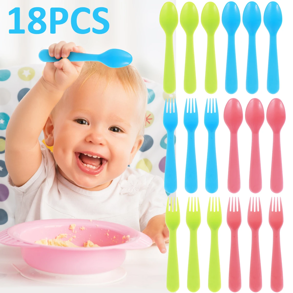 18Pcs Kids Forks and Spoons Set Food Grade PP Toddler Utensils Colorful Kids Silverware Set Reusable Portable Kids Utensils Set