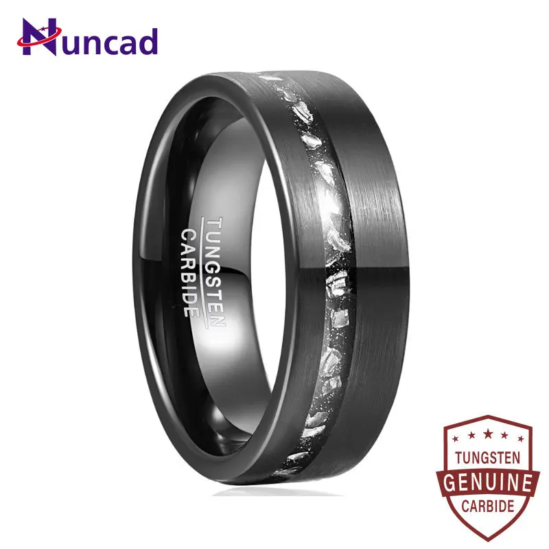 Nuncad 8mm Tungsten Carbide Ring Black Brushed Ring Gibeon Meteorite Fragments Men's Fashion Wedding Jewelry Best Gift