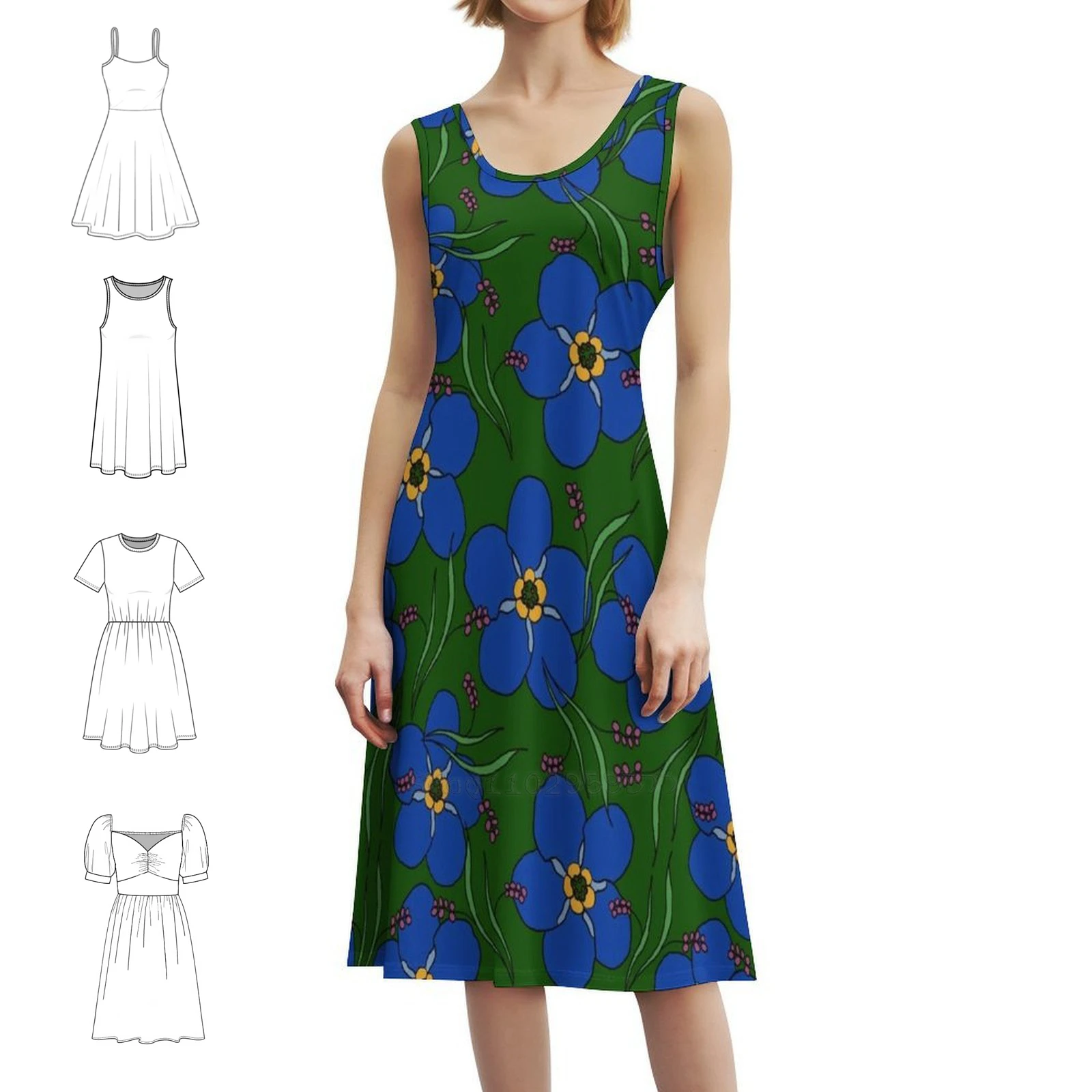 

Blue Forget-Me-Not Springtime Flowers On Green Women's Hip Hop Streetwear Dress Graphic Print Party Club Wear Forget Me Not