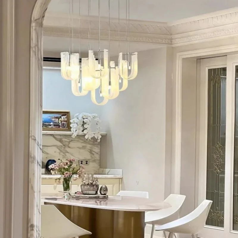 

Light Luxury Cream Style Glass Chandelier Ribbon Art Design Atmospheric High-end Bedroom Living room Restaurant Staircase light