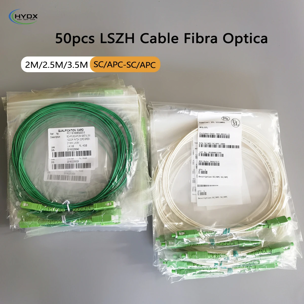 50 قطعة كابل الألياف البصرية SC/APC-SC/APC 2M/2.5M/3.5M 2.0 مللي متر/1.6 مللي متر LSZH وضع واحد الألياف الضوئية الرباط