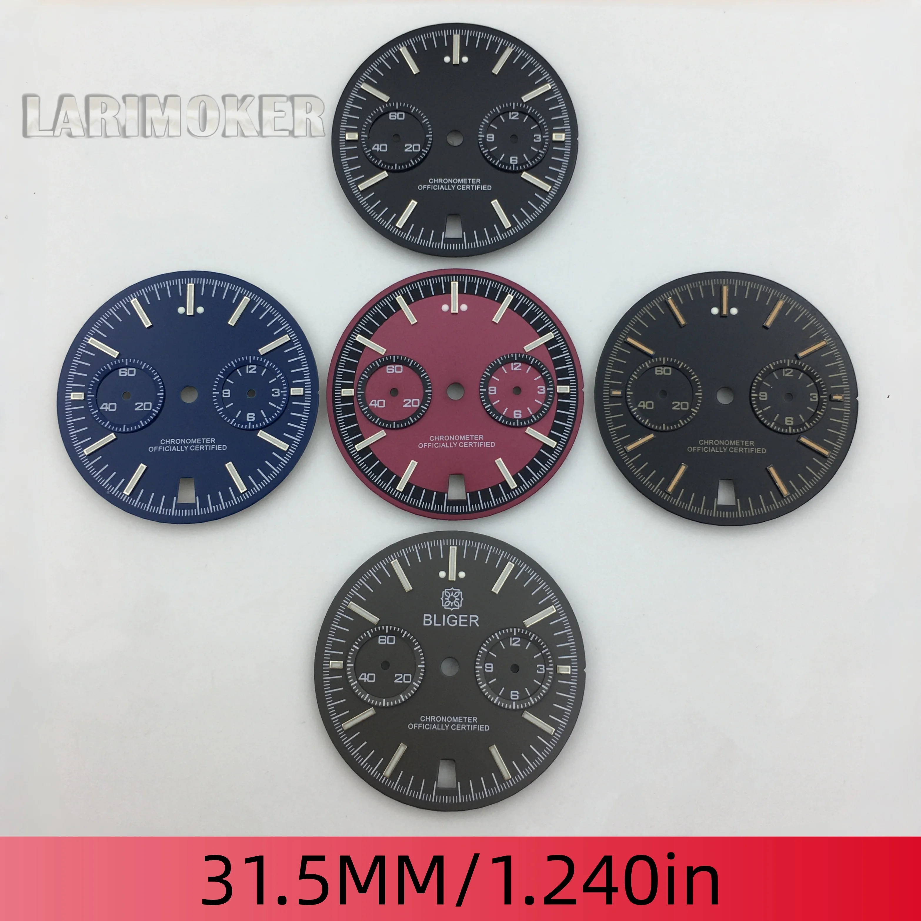 31.5mm Black / Burgundy / Blue / Grey VK64 Movement Dial, C3