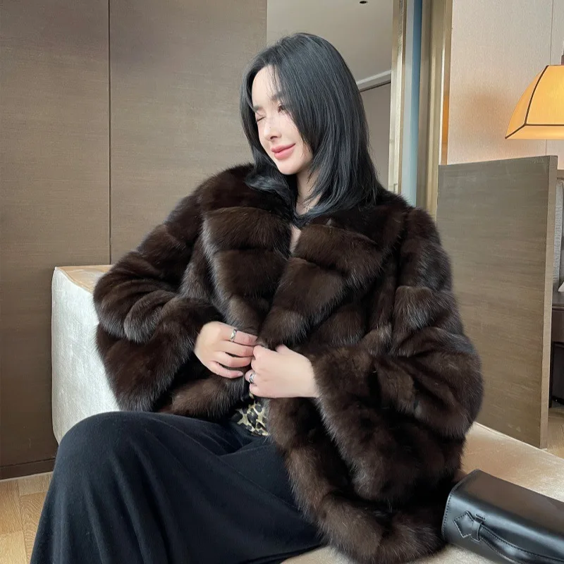 Fur Coat, Women's Faux Mink Suit Collar, Warm, New Autumn and Winter Fashion, Light Luxury Mink Coat, Elegant and Stylish Top.