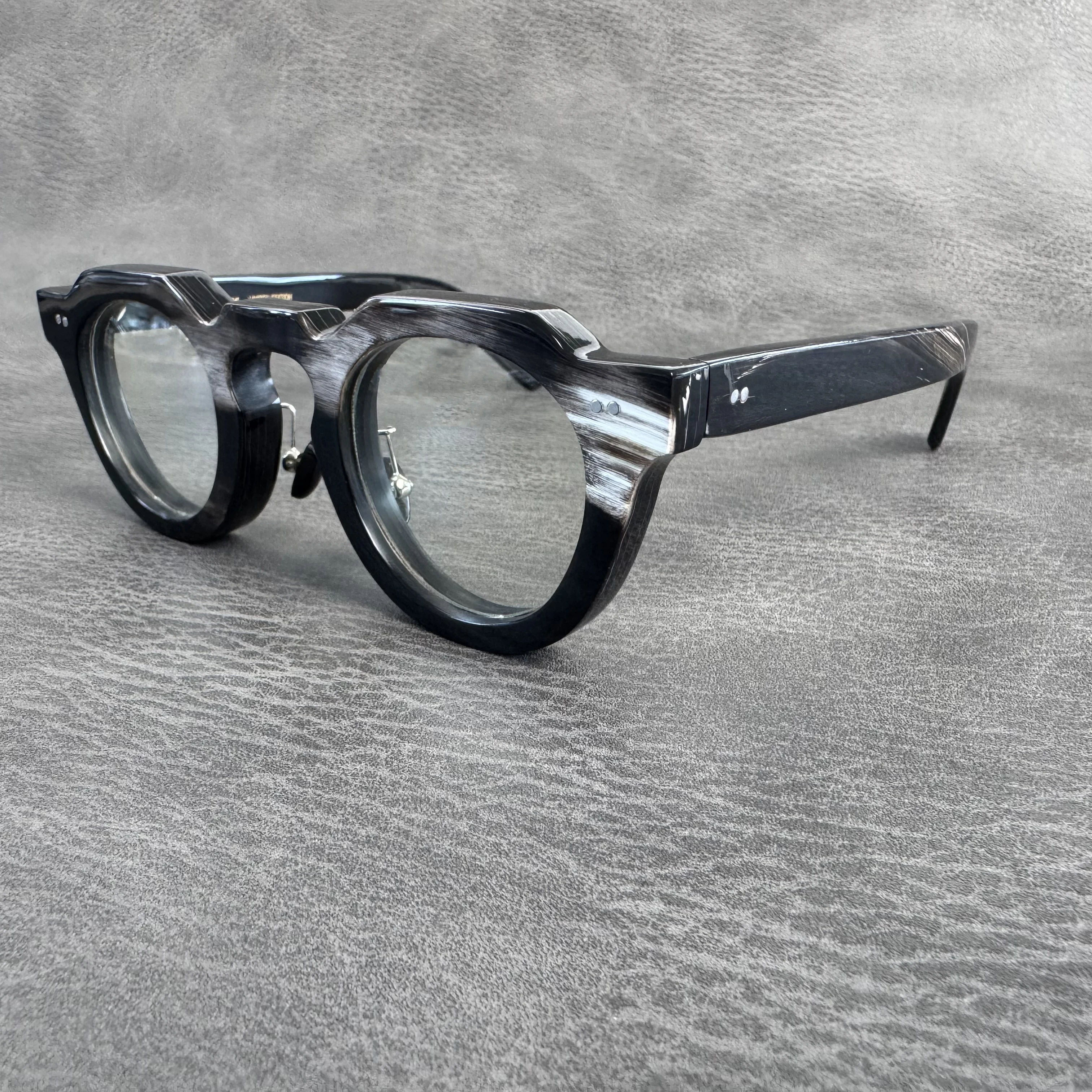 Men's Glasses Frame Thick Stripes Polygon Unique Handmade Buffalo Horn Eyeglass Frames Prescription Optical Eyeglasses - view 2