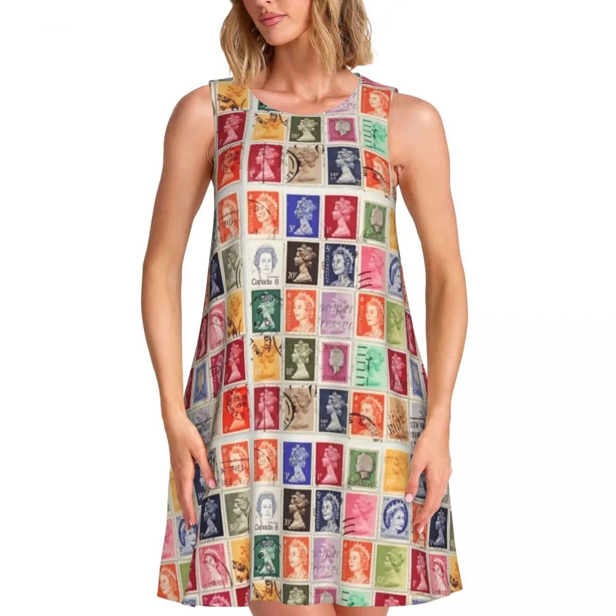 Majesty Queen Elizabeth Tank Dress Postage Stamps Club Dresses Womens Summer Street Wear Pattern Oversize Casual Dress