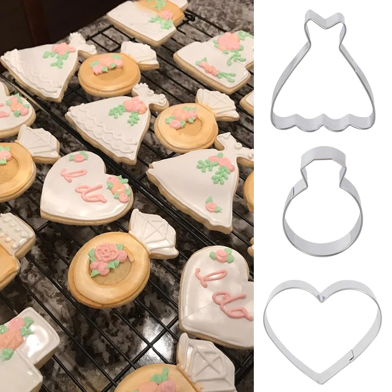 Wedding Dress Cookie Cutter Bride Ring Fondant Biscuit Cake Mould For Wedding Birthday Party Decor Baking Tools Valentines Gifts