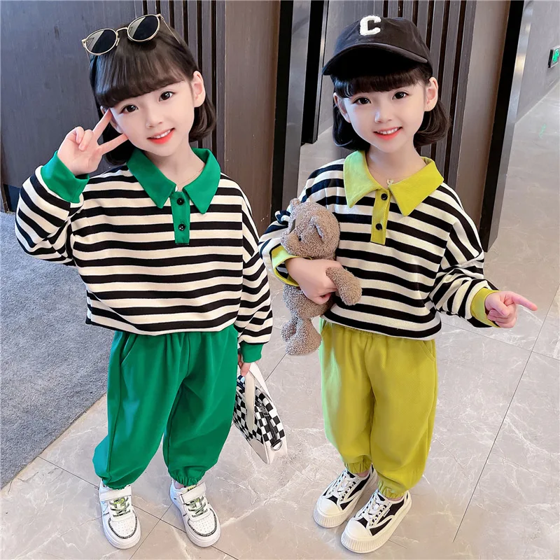 

Girls Sweatshirts +Pants Kids Suits 2PCS/Set 2023 Lapel Spring Autumn Cotton Outfits Teenagers Children Clothing