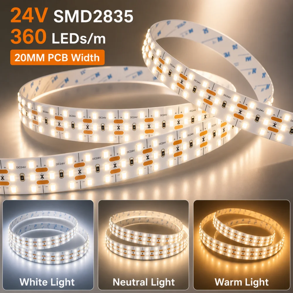 High Luminous 360LED/M Three Rows SMD2835 LED Strip DC24V 0.5M-10M Flexible Light TV Backdrop Bedroom Indoor Home Ornament