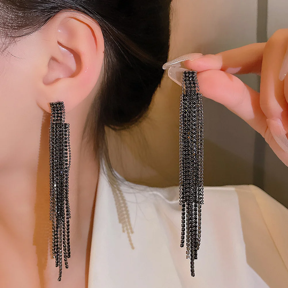 

1 Pair Water Drop Earrings For Women Long Tassel Rhinestone Dangle Fashion Jewelry Lightweight Statement Earrings Trendy