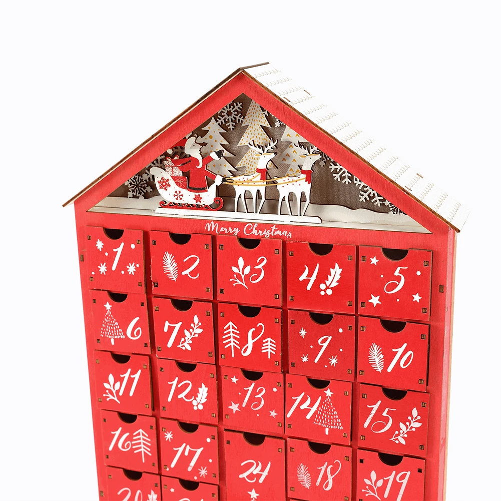 Wooden Christmas Advent Calendar With 24 Storage Drawers Village House Countdown To Christmas Refillable DIY Countdown Calendar