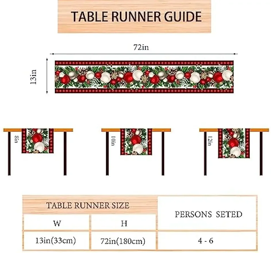 Boże Narodzenie Czerwony Czarny Buffalo Check Plaid Lniane bieżniki na stół Dekoracje świąteczne Dom wiejski Bieżniki na stół Dekoracje świąteczne
