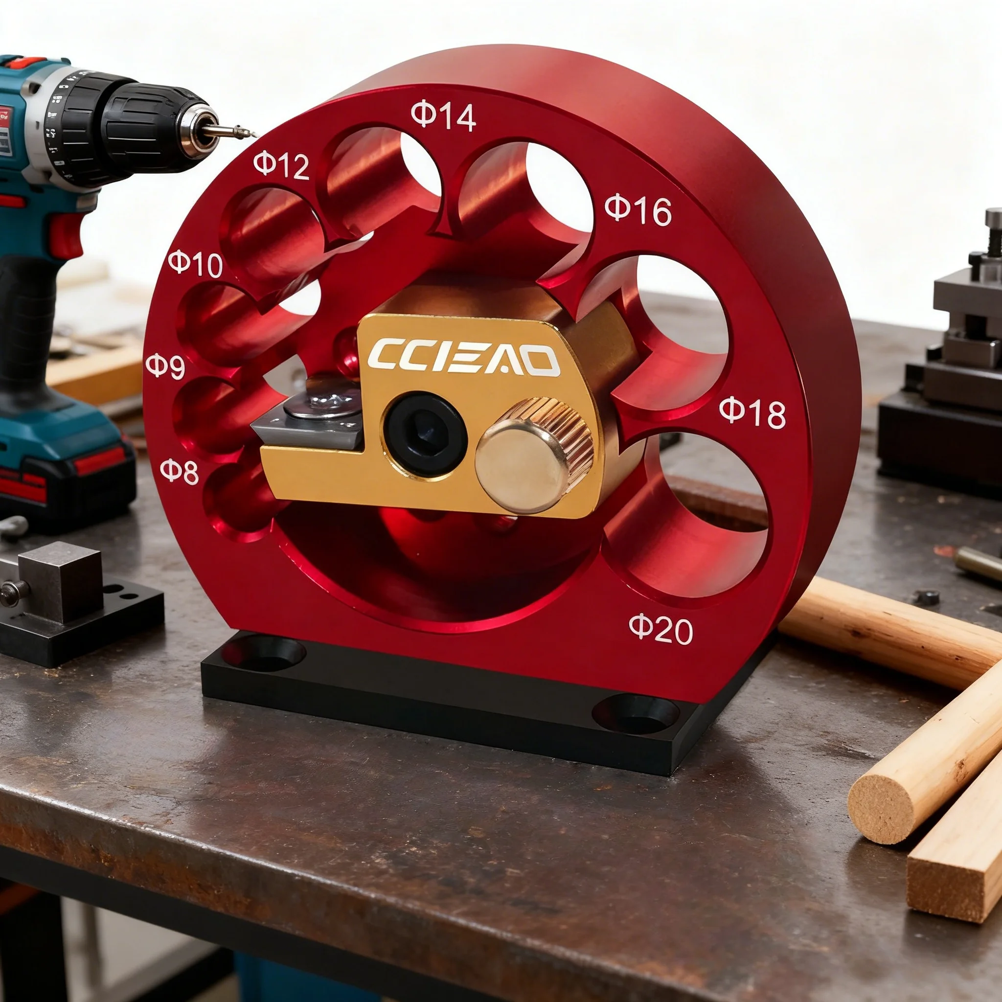 8-Hole Dowel Making Jig, Adjustable 8-20mm Drilling & Milling Guide W/ Nail and Blade Set, Woodworking Tool for Rods