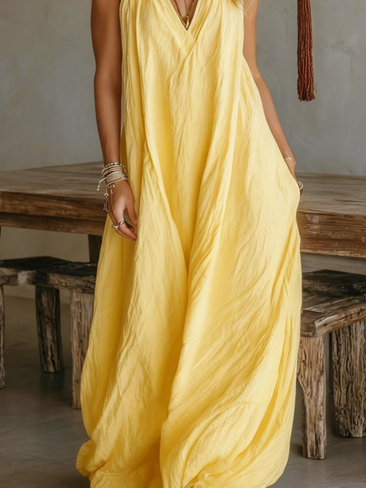 

Женский модный уличный комбинезон однотонного цвета свободного кроя, весенний модный комбинезон-жилет с карманами, летний элегантный комбинезон без рукавов с V-образным вырезом 2026