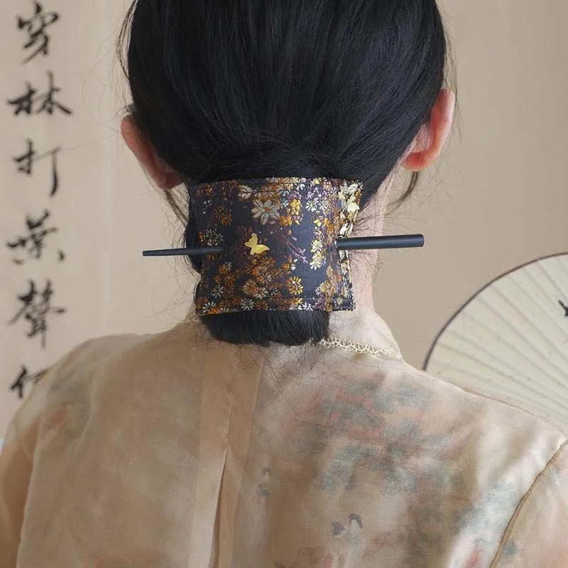 

New Chinese Style Embroidery Hairpins for Women Fan Square Print Colorful Flower Hair Sticks Ethnic Vintage Chopsticks Hair Fork