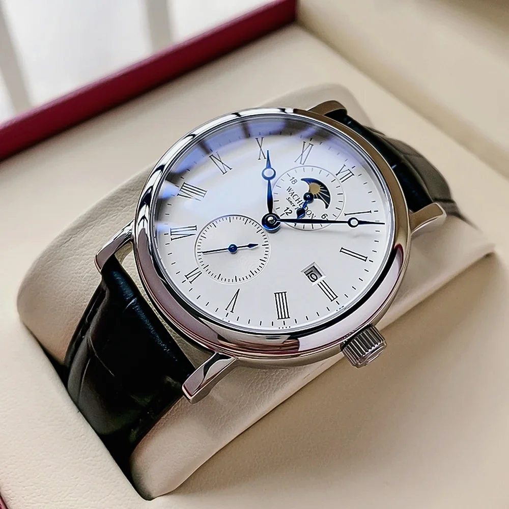 Luxury Automatic Watch Men Fashion Mechanical Wristwatches 42mm Business Moon Phase Waterproof Clock Top Brand New