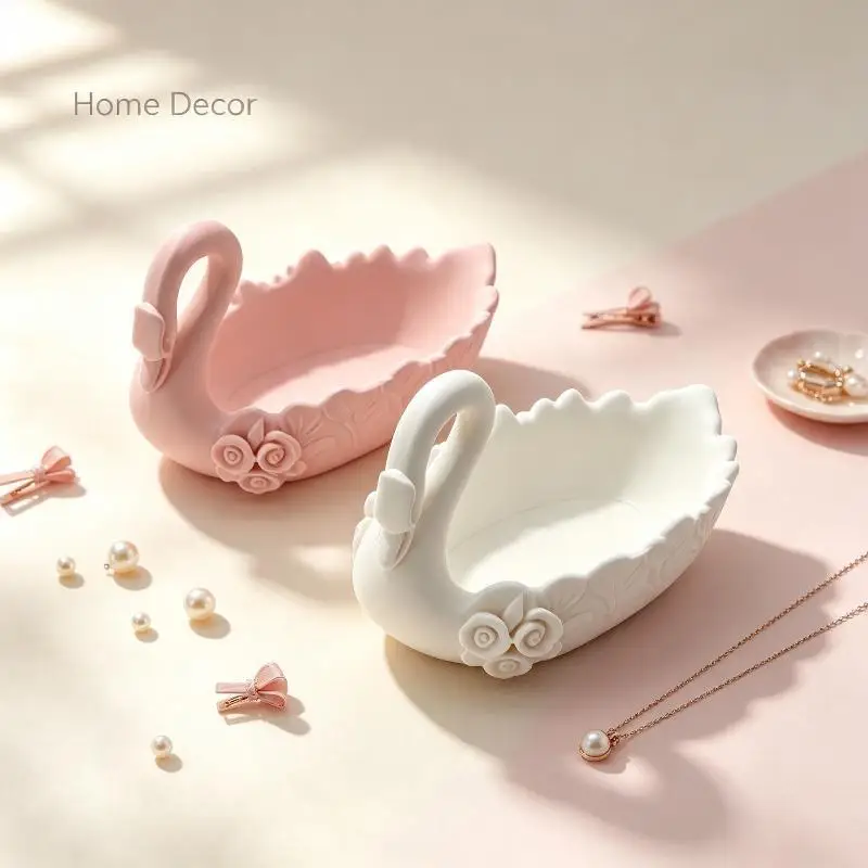Swan Shaped Storage Tray Elegant Key Holder Bowl Multifunctional Organizer for Bathroom Vanity Desktop Cosmetics Trinket Holder