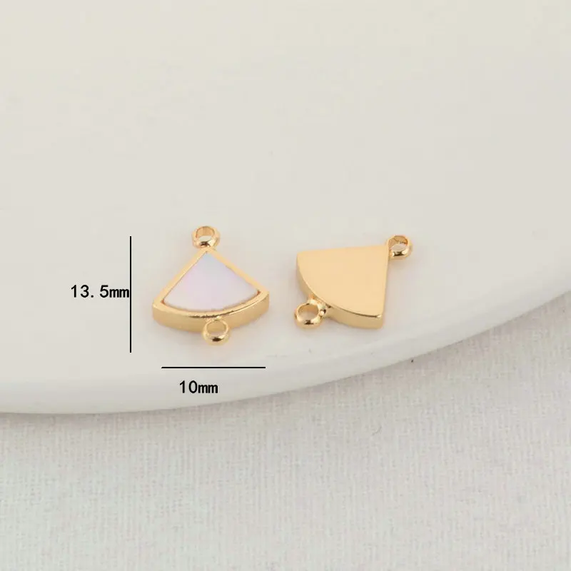 14K Gold Color Plated Brass and Shell Round Fan 2 Holes Connect Charms Pendants Jewelry Making Supplies Diy Accessories