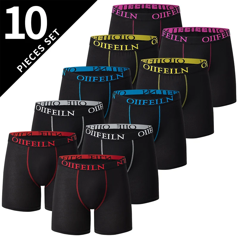 10 Piece Set Of Men's Black Classic Elastic Long Underwear Quick Drying Comfortable Sports Youth Trend Flat Corner Pants
