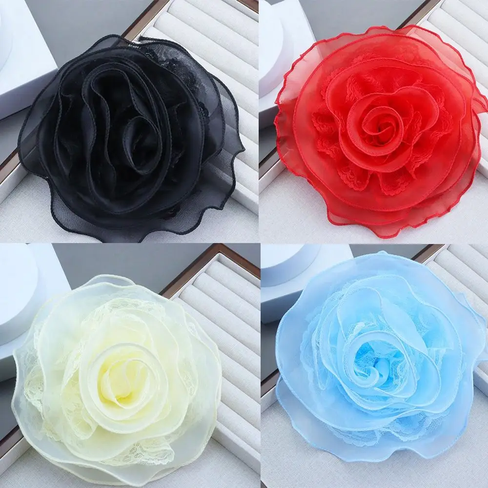 Broche de flor rosa hecho a mano, accesorios para ropa, broches DIY, alfileres de solapa Vintage, hilo multicapa de flor grande de 19CM