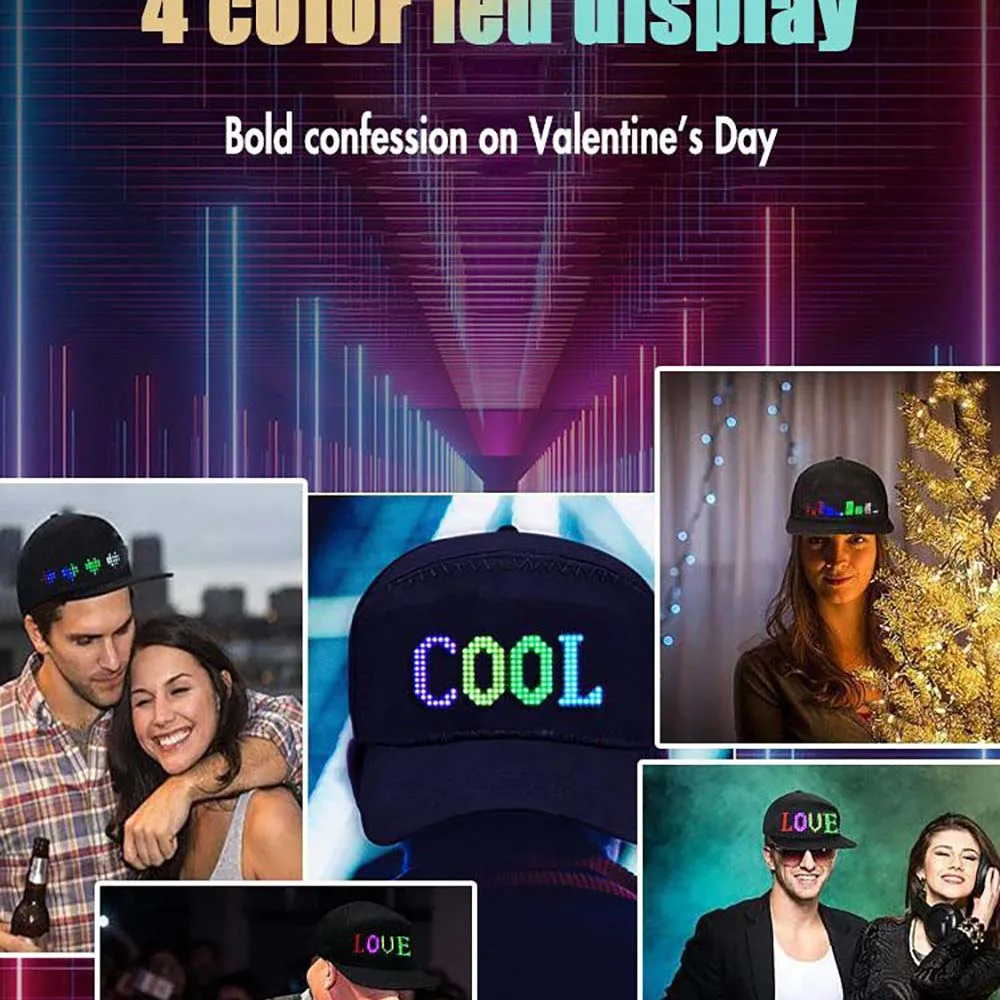 Bluetooth LED Hat Display Message Funny LED Caps for Party Mystery Black