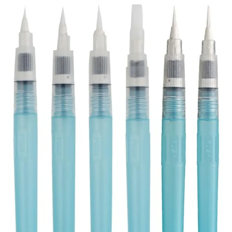 

Zig Water Brush Pen BRUSHS2O Long 6 Variety Set, for Watercolor Paint, Fude, Flat, Menso, Flexible Tips Assorted, for Professio