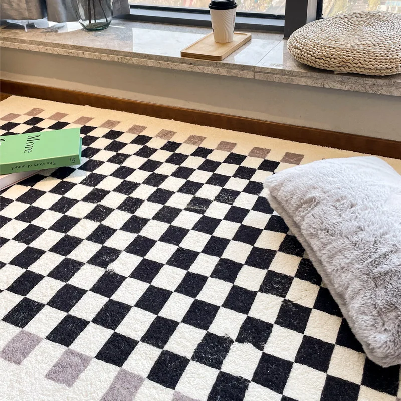 

Modern Plush Checkerboard Carpet Living Room Decoration Home Large Area Rugs Bedroom Household Bedside Lounge Rug Entry Door Mat