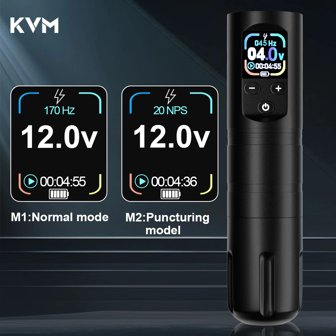 Wireless KVM Tattoo Machine Pen with OLED Smart Display 1600mAh Battery 4.0-12.0V Adjustable Voltage Lightweight Rotary Pen for
