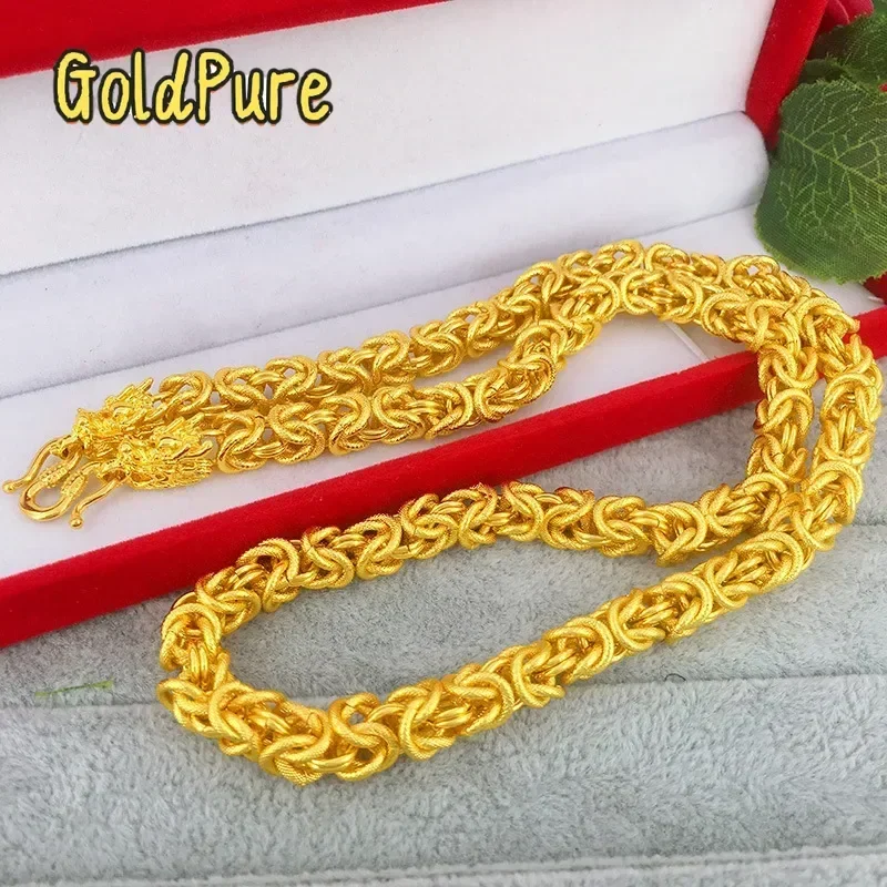 

Goldpure 9999 24K Real Gold Necklace Men's Dragon Head Necklace Gold Real Gold Dragon Bone Golds for Mengift