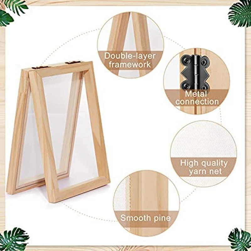 3 Pieces Paper Wooden Paper Mold Making Screen Kit 3 Size Frames for DIY Paper Craft 12.7X17.8cm 19.8X24.8cm 24.8X33.0cm