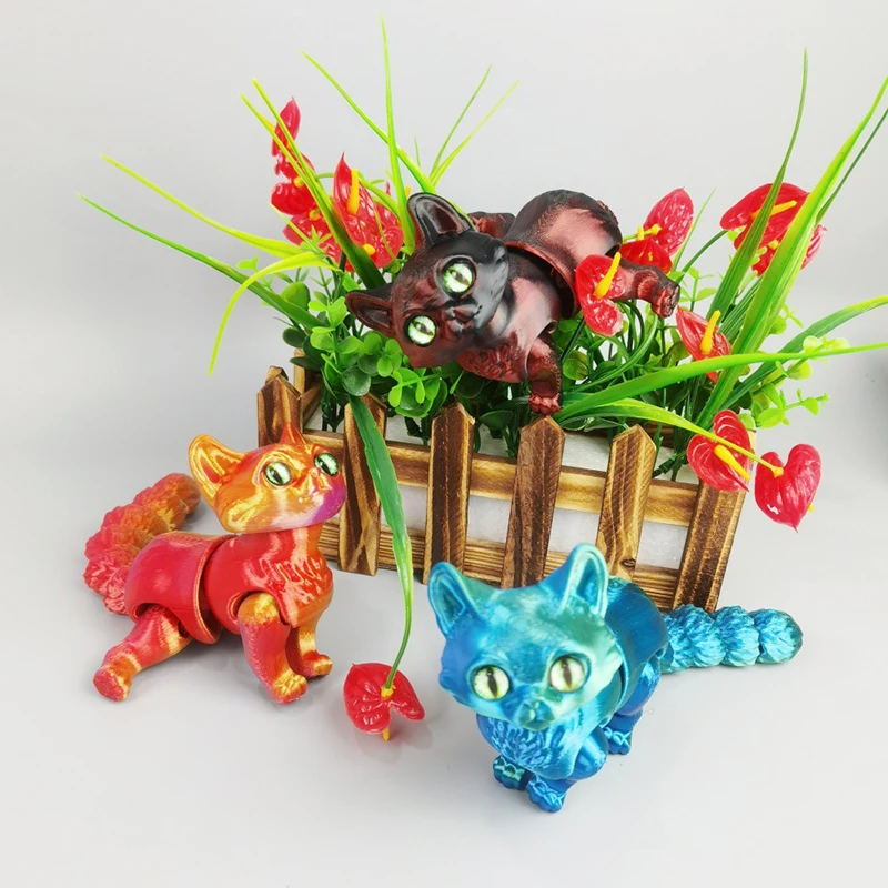 Creative 3D Printing Cartoon Cute Cat Model Toys Kawaii Cat Joints Movable Animal Decoration Ornaments Children\'s Toys Fun Gifts