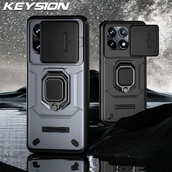 KEYSION darbeye vaka Xiaomi POCO F6 Pro X6 Pro M6 Pro slayt kamera koruma halkası POCO X5 Pro 5G için telefon kapağı standı