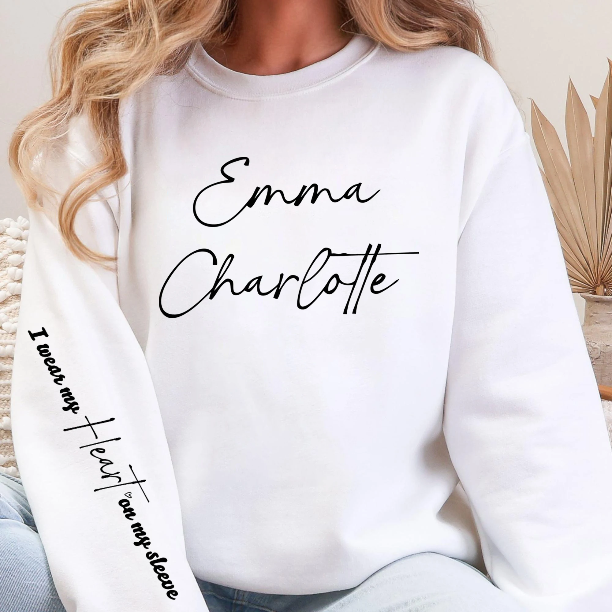 Emma Charlotte Text Design Sweatshirt Damen Y2K Fleece Kleidung O-Ausschnitt Herbst Sweatshirts Atmungsaktives warmes Top Lässige Pullover