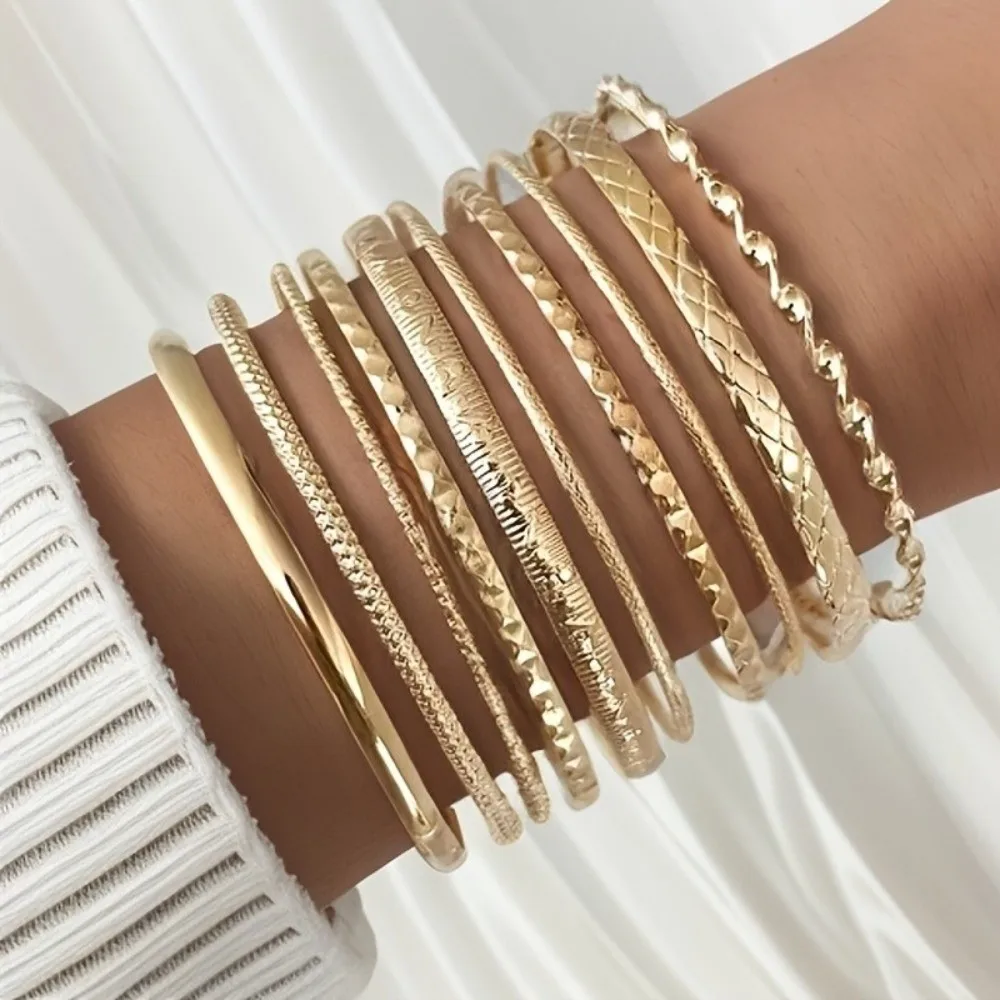 New Unique Metal Bangles Set Korean Style Hiphop Punk Personality Bracelet Textured Hand Jewelry Women