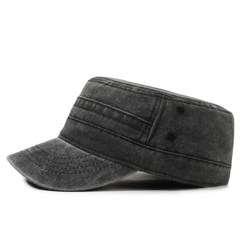 Einfarbige, gewaschene und im Used-Look-Sonnenschutz-Flachkappe für Herren – minimalistisch, stilvoll und vielseitig – Detail 3