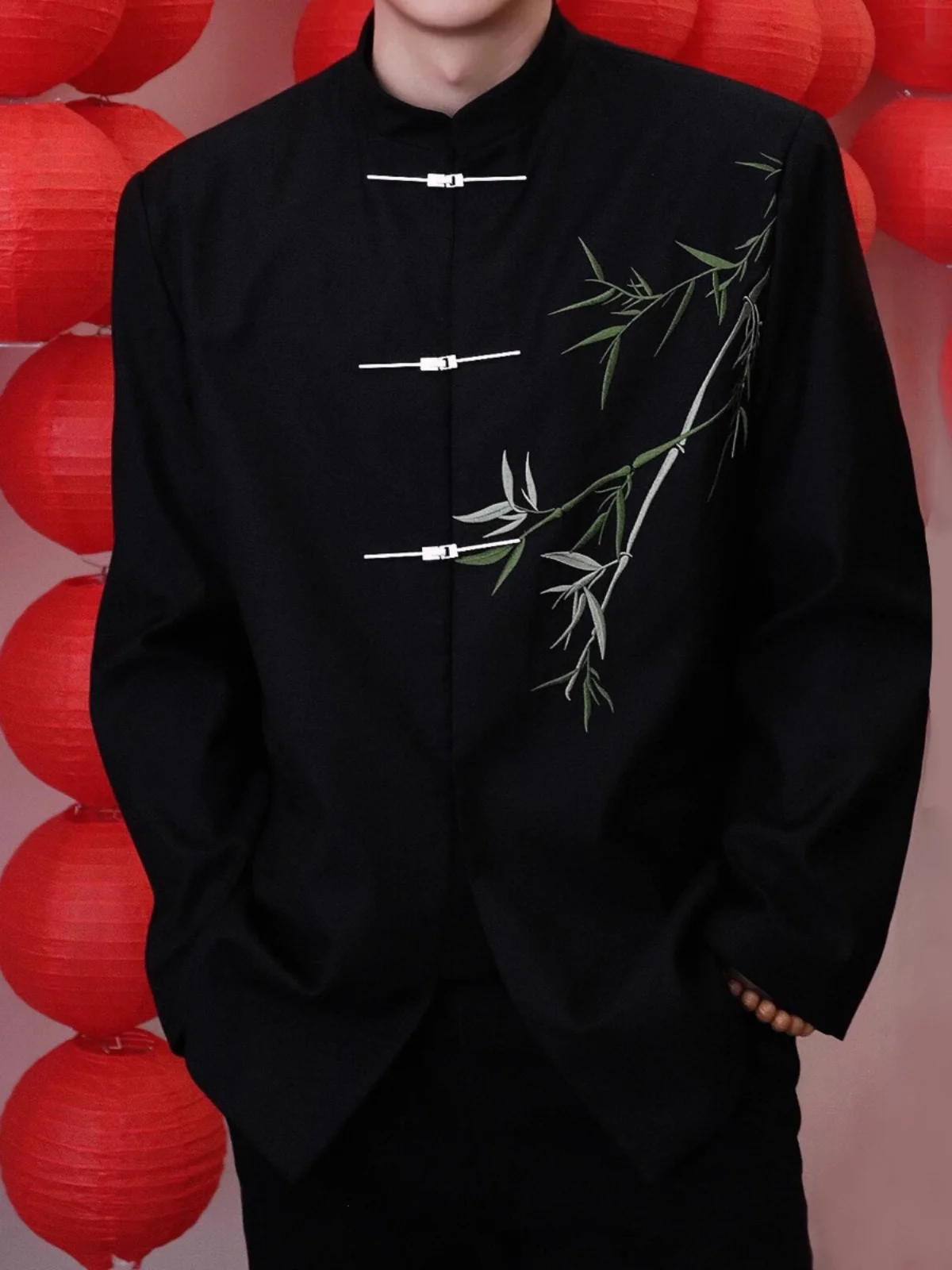 新しい中国風メンズ刺繍竹ショルダーパッドスーツジャケット春改良中山西洋風アッパーウェア