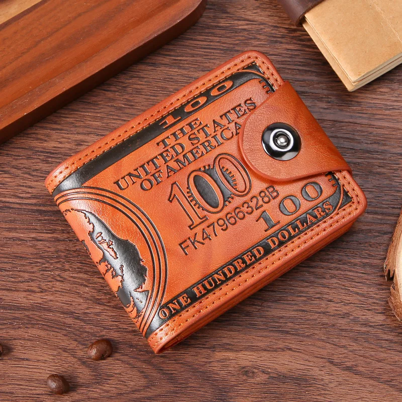 Portefeuille en cuir pour homme avec motif 100 dollars américains et fermeture à fermoir - Porte-cartes zippé, pochette à monnaie, sac à main tendance et durable Cartera