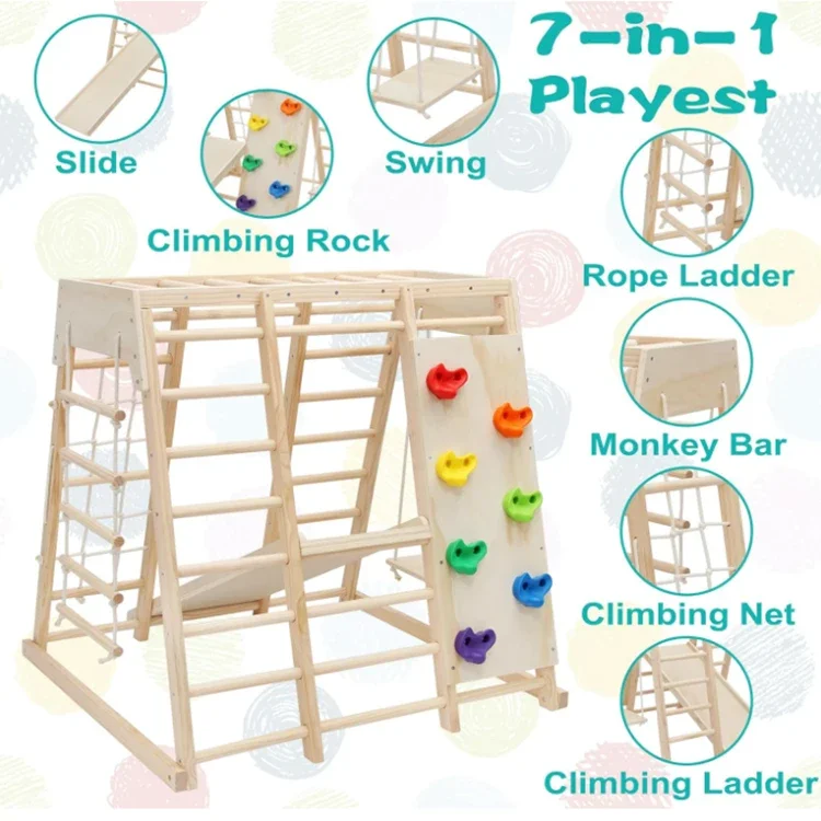 

Деревянная рама для скалолазания 7 в 1, детская крытая игровая площадка нового стиля, трансформируемая рама для скалолазания