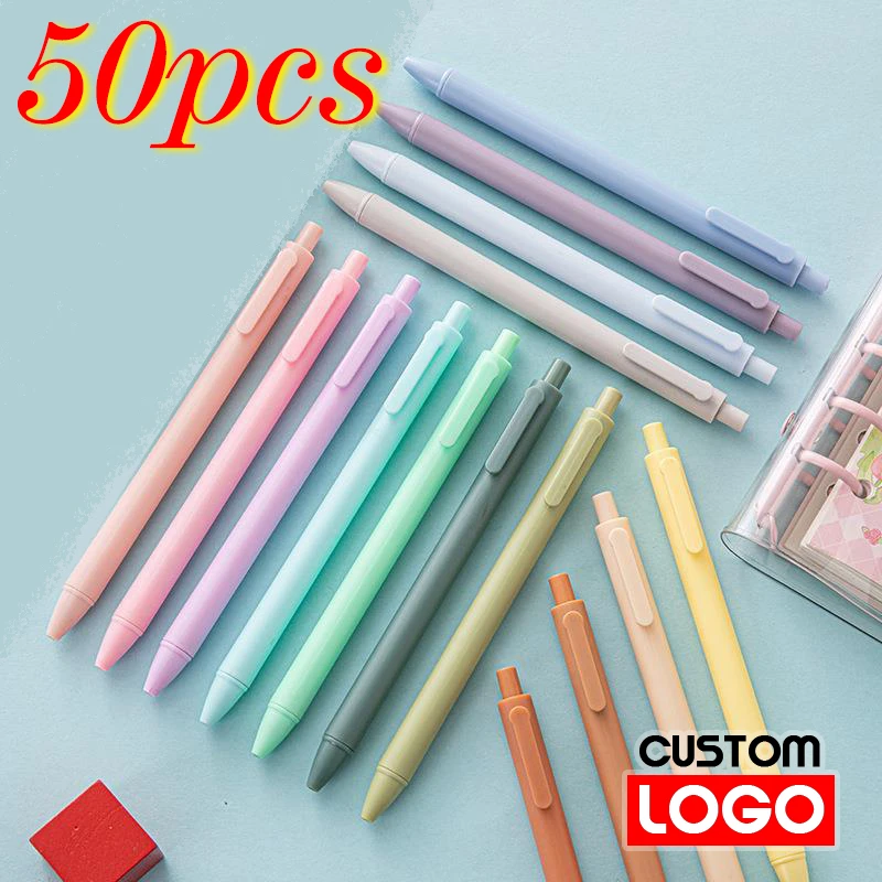 

50pcs Solid Color Gel Pen Custom LOGO Push-type Student Exam Sign Pen School Stationery Office Supplies Lettering Engraved Name